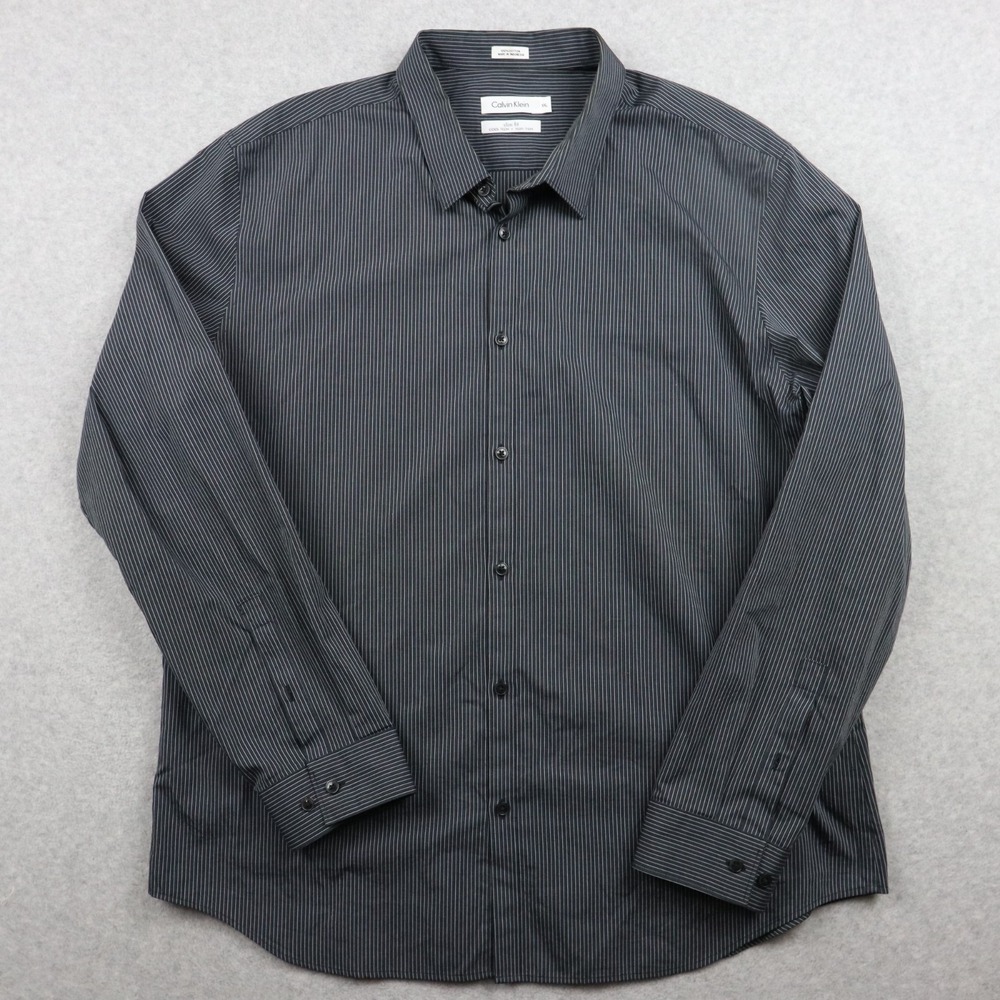 Calvin Klein Shirt Mens 2XL XXL Slim Fit Cool Tech Button Up Striped Long Sleeve